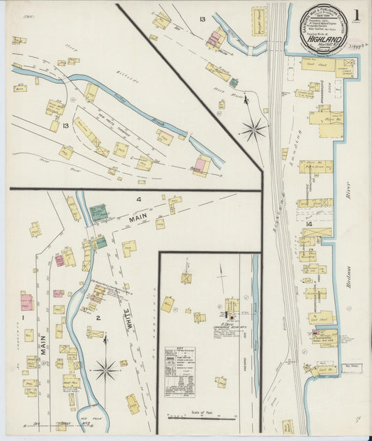 Sanborn Fire Insurance Map from Highland, Ulster County, New York (1887), Sheet #0001 - Historic Sanborn Fire Insurance Map Print, vintage old map wall art, antique decor, genealogy gift, New York New York map