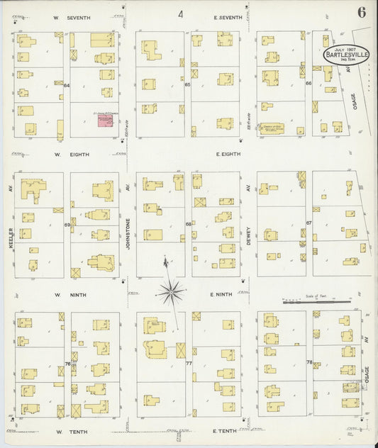 Sanborn Fire Insurance Map from Bartlesville, Washington County, Oklahoma (1907), Sheet #0006 - Historic Sanborn Fire Insurance Map Print, vintage old map wall art, antique decor, genealogy gift, Oklahoma Oklahoma map