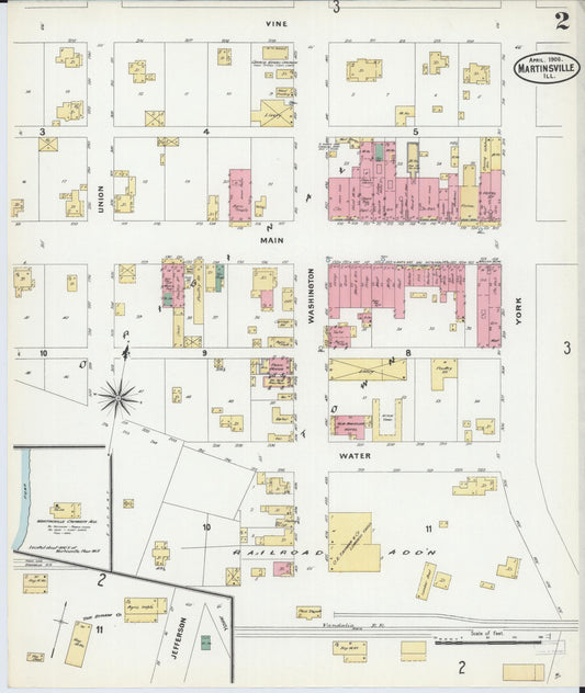 Sanborn Fire Insurance Map from Martinsville, Clark County, Illinois (1906), Sheet #0002 - Historic Sanborn Fire Insurance Map Print, vintage old map wall art, antique decor, genealogy gift, Illinois Illinois map