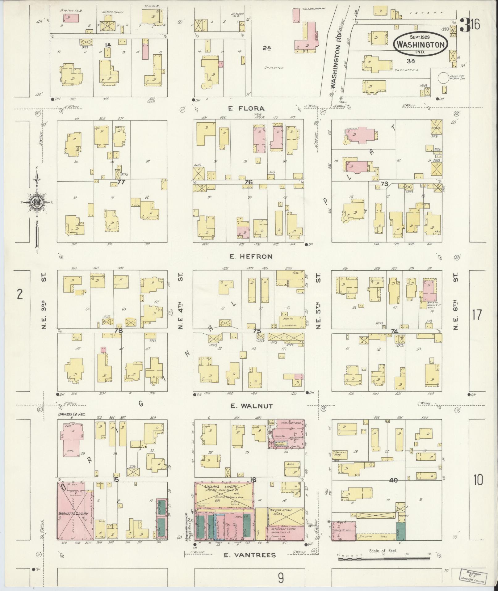 Sanborn Fire Insurance Map from Washington, Daviess County, Indiana (1909), Sheet #0003 - Historic Sanborn Fire Insurance Map Print, vintage old map wall art, antique decor, genealogy gift, Washington Washington map