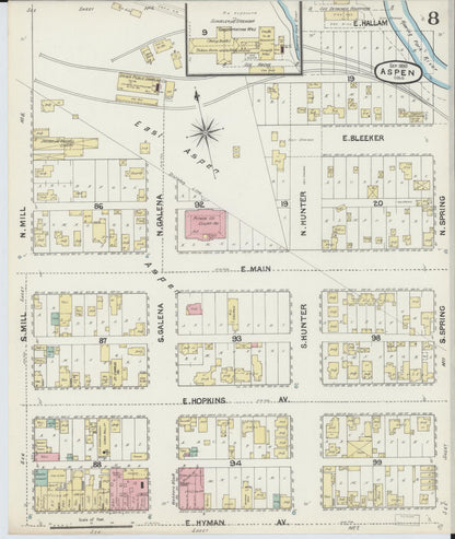 Sanborn Fire Insurance Map from Aspen, Pitkin County, Colorado (1890), Sheet #0008 - Complete Map Set gallery image, historic Sanborn map, vintage wall art, Colorado Colorado