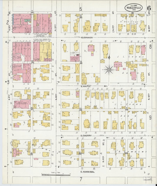 Sanborn Fire Insurance Map from Noblesville, Hamilton County, Indiana (1905), Sheet #0006 - Historic Sanborn Fire Insurance Map Print, vintage old map wall art, antique decor, genealogy gift, Indiana Indiana map