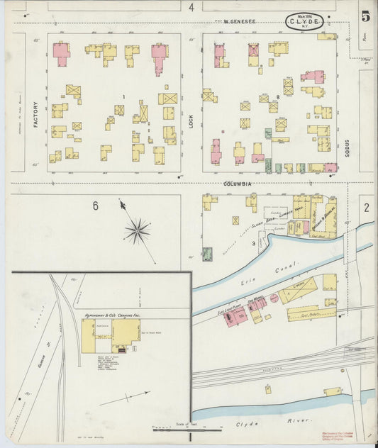 Sanborn Fire Insurance Map from Clyde, Wayne County, New York (1896), Sheet #0005 - Historic Sanborn Fire Insurance Map Print, vintage old map wall art, antique decor, genealogy gift, New York New York map