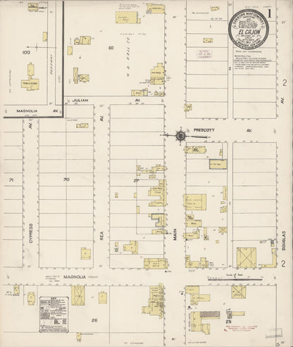 Sanborn Fire Insurance Map from El Cajon, San Diego County, California (1911), Sheet #0001 - Complete Map Set gallery image, historic Sanborn map, vintage wall art, California California