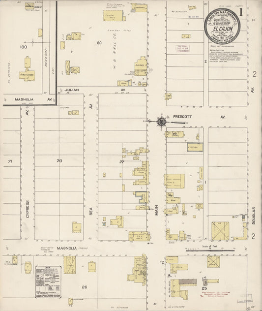 Sanborn Fire Insurance Map from El Cajon, San Diego County, California (1911), Sheet #0001 - Complete Map Set gallery image, historic Sanborn map, vintage wall art, California California