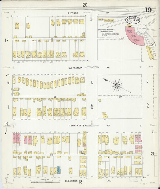 Sanborn Fire Insurance Map from Ashland, Boyd County, Kentucky (1907), Sheet #0019 - Historic Sanborn Fire Insurance Map Print, vintage old map wall art, antique decor, genealogy gift, Kentucky Kentucky map