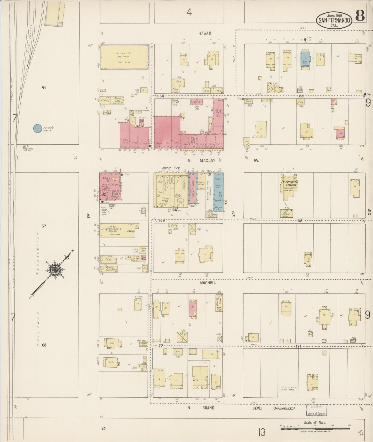 Sanborn Fire Insurance Map from San Fernando, Los Angeles County, California (1918), Sheet #0008 - Complete Map Set gallery image, historic Sanborn map, vintage wall art, California California