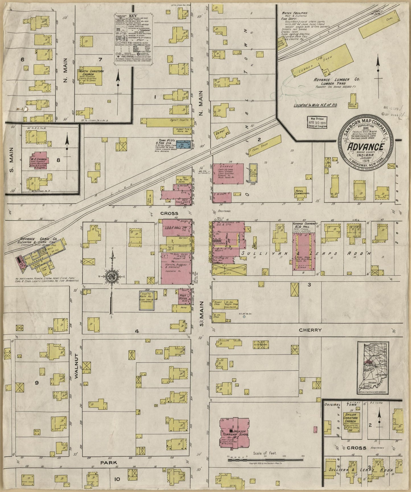 Sanborn Fire Insurance Map from Advance, Boone County, Indiana (1919), Sheet #0001 - Complete Map Set gallery image, historic Sanborn map, vintage wall art, Indiana Indiana
