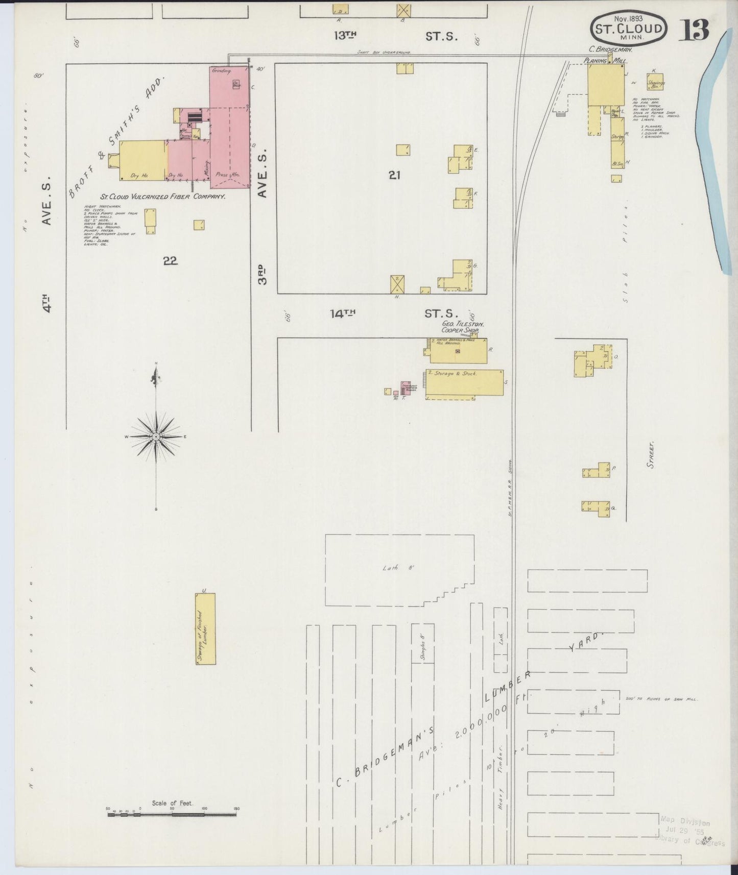 Sanborn Fire Insurance Map from Saint Cloud, Stearns, Benton, and Sherburne Counties, Minnesota (1893), Sheet #0013 - Complete Map Set gallery image, historic Sanborn map, vintage wall art, Minnesota Minnesota