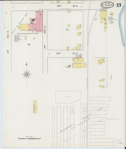 Sanborn Fire Insurance Map from Saint Cloud, Stearns, Benton, and Sherburne Counties, Minnesota (1893), Sheet #0013 - Complete Map Set gallery image, historic Sanborn map, vintage wall art, Minnesota Minnesota