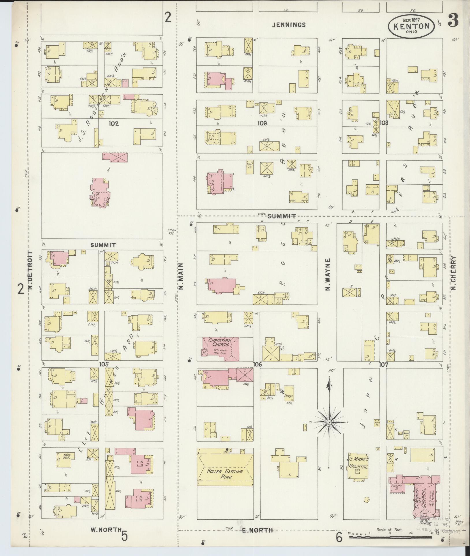 Sanborn Fire Insurance Map from Kenton, Hardin County, Ohio (1897), Sheet #0003 - Complete Map Set gallery image, historic Sanborn map, vintage wall art, Ohio Ohio