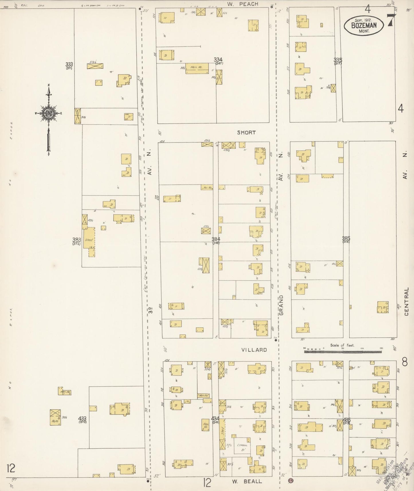 Sanborn Fire Insurance Map from Bozeman, Gallatin County, Montana (1912), Sheet #0007 - Complete Map Set gallery image, historic Sanborn map, vintage wall art, Montana Montana