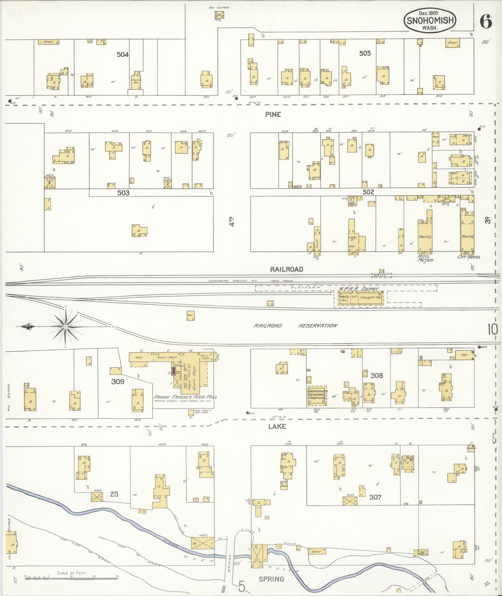 Sanborn Fire Insurance Map from Snohomish, Snohomish County, Washington (1905), Sheet #0006 - Historic Sanborn Fire Insurance Map Print, vintage old map wall art, antique decor, genealogy gift, Washington Washington map