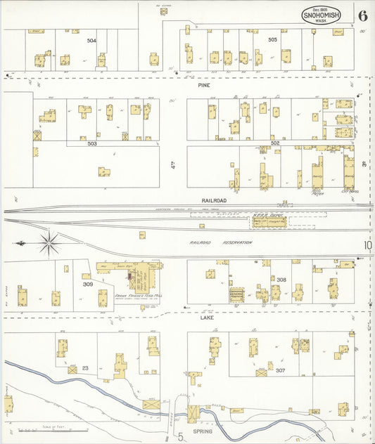 Sanborn Fire Insurance Map from Snohomish, Snohomish County, Washington (1905), Sheet #0006 - Historic Sanborn Fire Insurance Map Print, vintage old map wall art, antique decor, genealogy gift, Washington Washington map