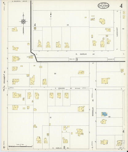 Sanborn Fire Insurance Map from Orlando, Orange County, Florida (1913), Sheet #0004 - Complete Map Set gallery image, historic Sanborn map, vintage wall art, Florida Florida