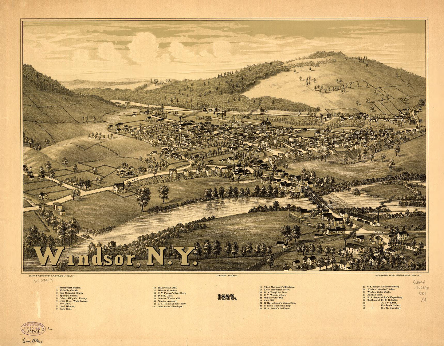 Windsor, N.Y. 1887. (1887) – Historic Bird’s-Eye View Panorama Print