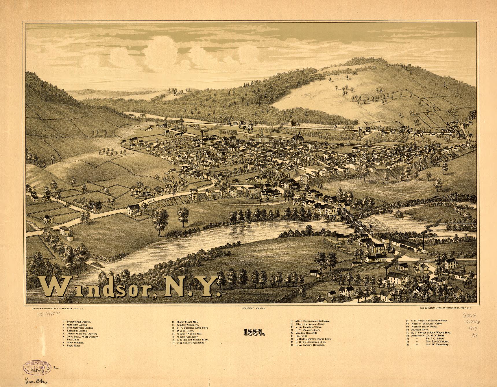 Windsor, N.Y. 1887. (1887) – Historic Bird’s-Eye View Panorama Print