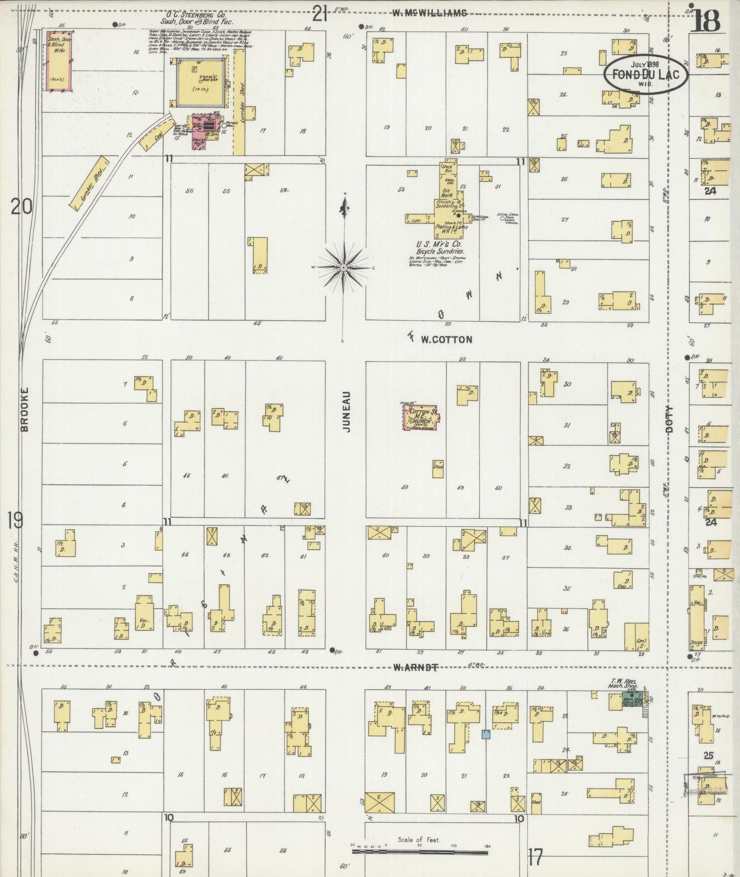 Sanborn Fire Insurance Map from Fond du Lac, Fond du Lac County, Wisconsin (1898), Sheet #0018 - Historic Sanborn Fire Insurance Map Print, vintage old map wall art, antique decor, genealogy gift, Wisconsin Wisconsin map