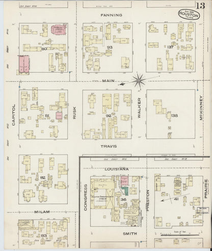 Sanborn Fire Insurance Map from Houston, Harris County, Texas (1885), Sheet #0013 - Historic Sanborn Fire Insurance Map Print, vintage old map wall art, antique decor, genealogy gift, Texas Texas map