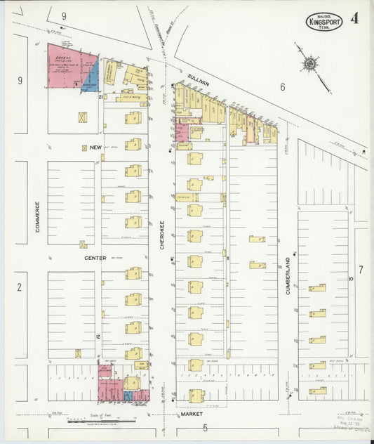 Sanborn Fire Insurance Map from Kingsport, Sullivan County, Tennessee (1919), Sheet #0004 - Historic Sanborn Fire Insurance Map Print, vintage old map wall art, antique decor, genealogy gift, Tennessee Tennessee map