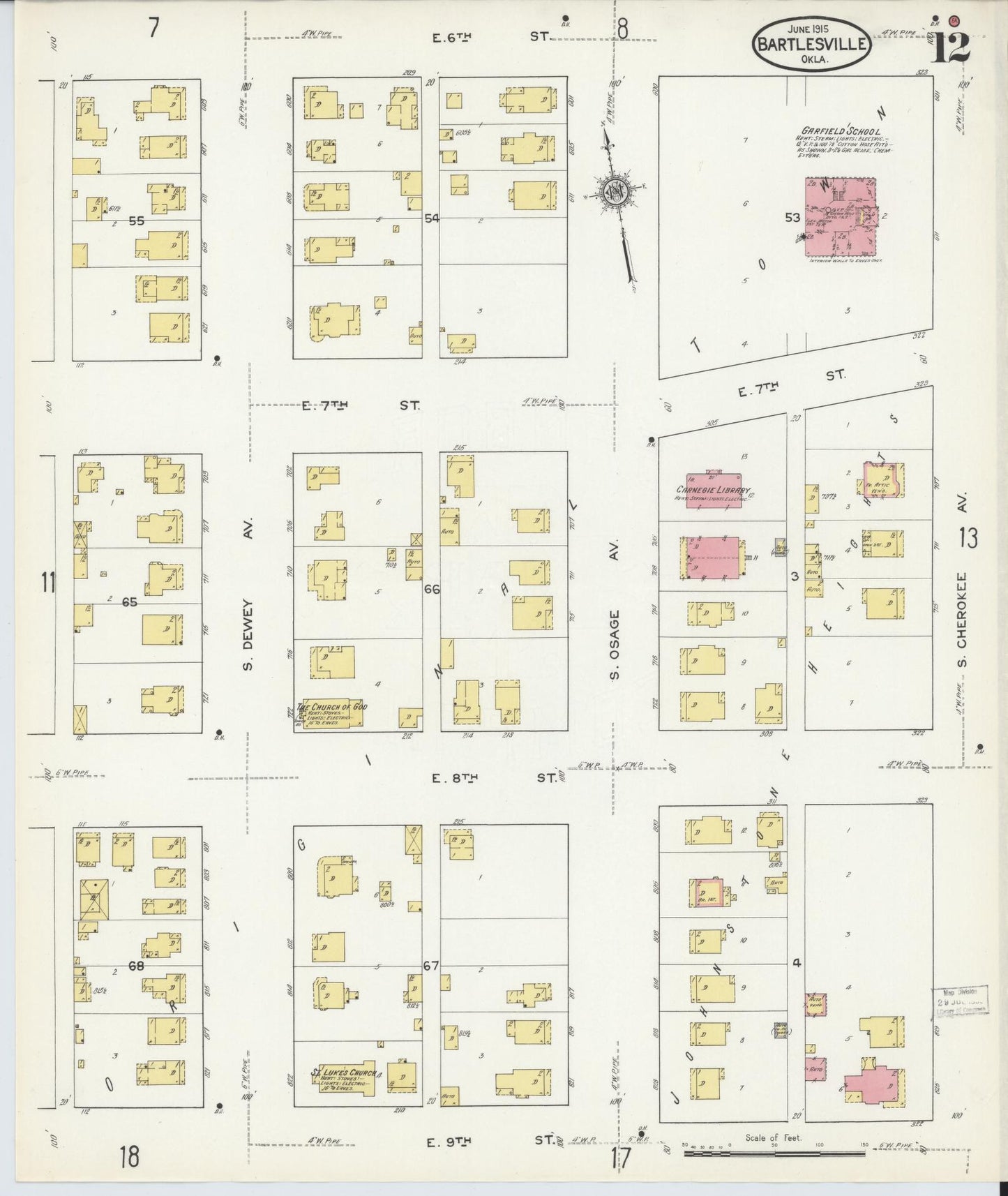 Sanborn Fire Insurance Map from Bartlesville, Washington County, Oklahoma (1915), Sheet #0012 - Complete Map Set gallery image, historic Sanborn map, vintage wall art, Oklahoma Oklahoma