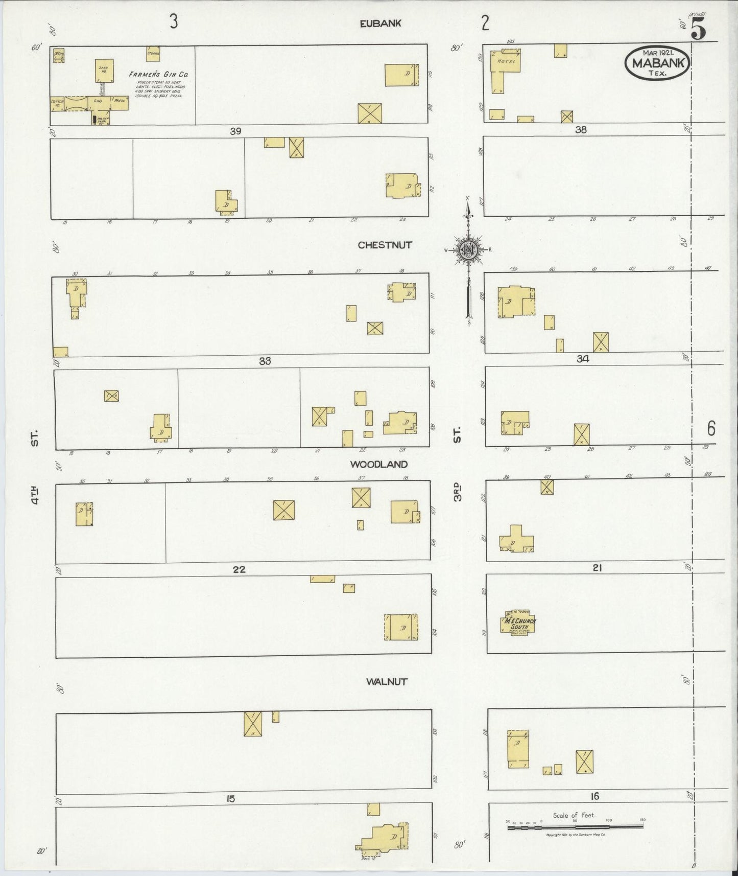 Sanborn Fire Insurance Map from Mabank, Kaufman County, Texas (1921), Sheet #0005 - Complete Map Set gallery image, historic Sanborn map, vintage wall art, Texas Texas