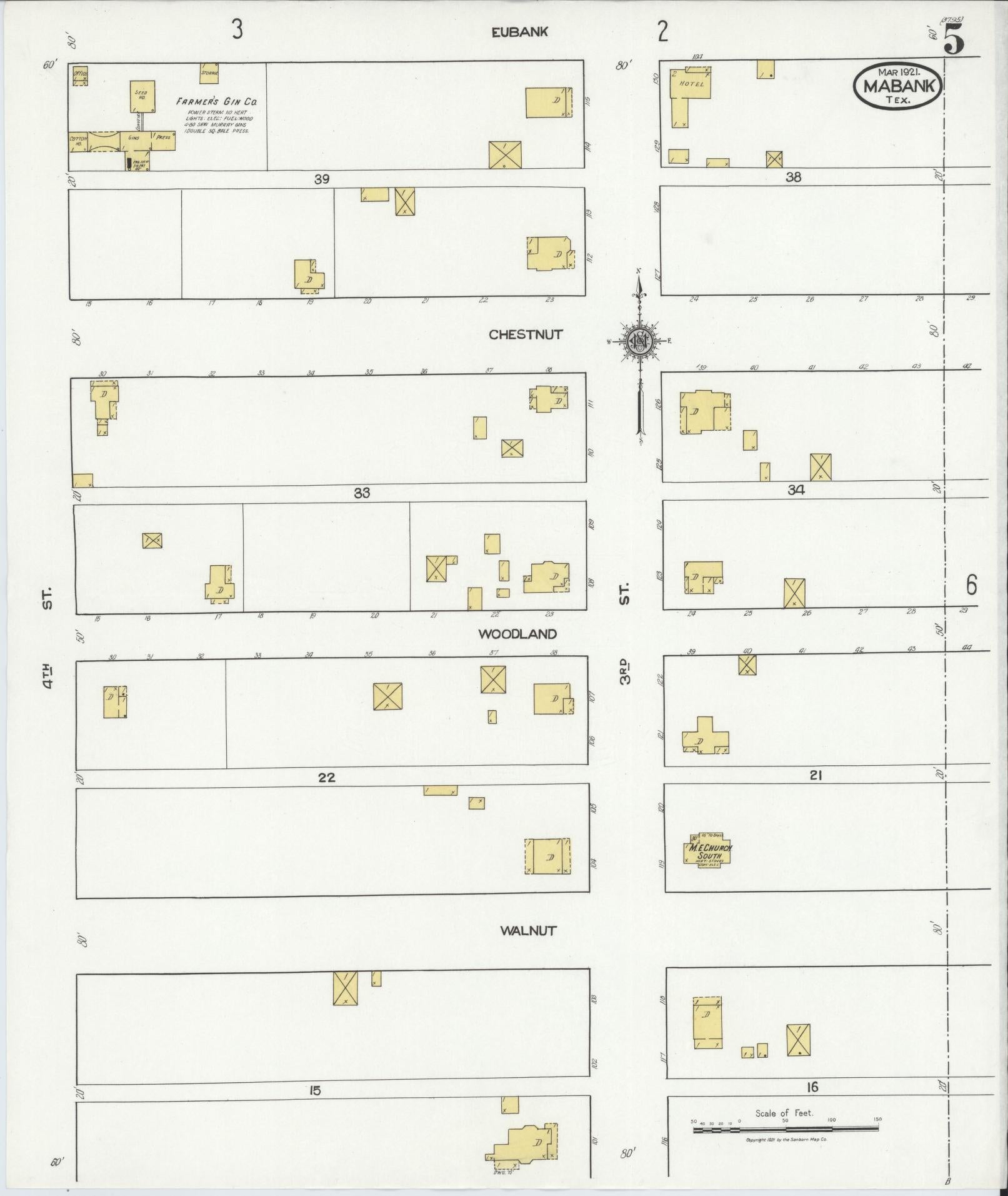 Sanborn Fire Insurance Map from Mabank, Kaufman County, Texas (1921), Sheet #0005 - Complete Map Set gallery image, historic Sanborn map, vintage wall art, Texas Texas