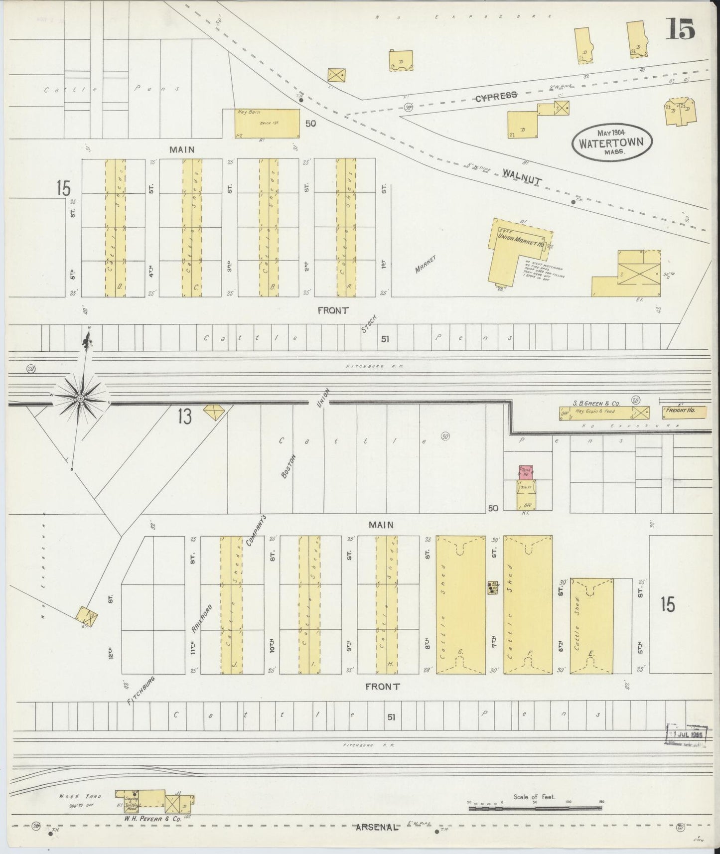 Sanborn Fire Insurance Map from Watertown, Middlesex County, Massachusetts (1904), Sheet #0015 - Complete Map Set gallery image, historic Sanborn map, vintage wall art, Massachusetts Massachusetts