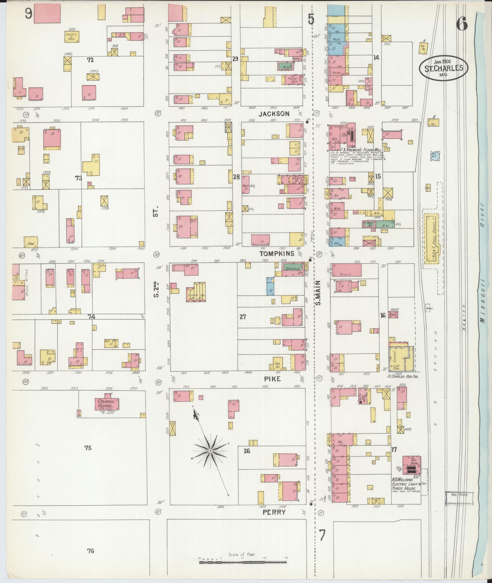 Sanborn Fire Insurance Map from Saint Charles, Saint Charles County, Missouri (1900), Sheet #0006 - Historic Sanborn Fire Insurance Map Print, vintage old map wall art, antique decor, genealogy gift, Missouri Missouri map