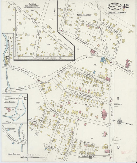 Sanborn Fire Insurance Map from Tarrytown, Westchester County, New York (1915), Sheet #0012 - Historic Sanborn Fire Insurance Map Print, vintage old map wall art, antique decor, genealogy gift, New York New York map