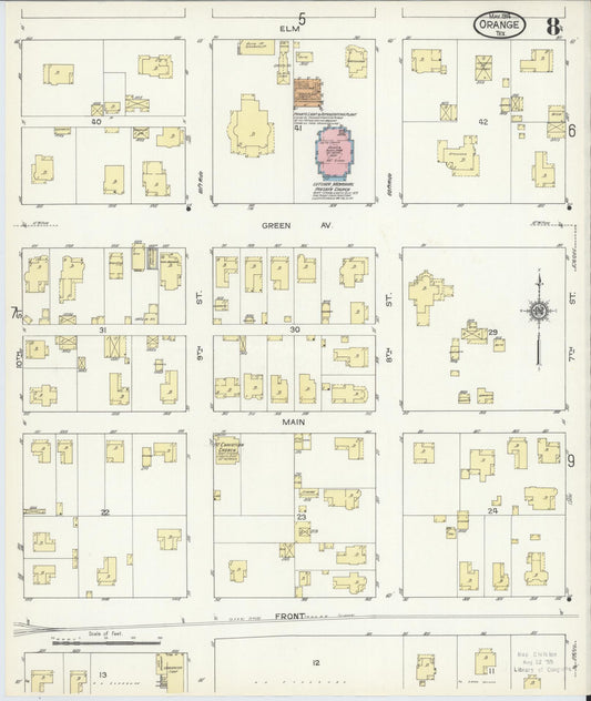Sanborn Fire Insurance Map from Orange, Orange County, Texas (1914), Sheet #0008 - Historic Sanborn Fire Insurance Map Print, vintage old map wall art, antique decor, genealogy gift, Texas Texas map