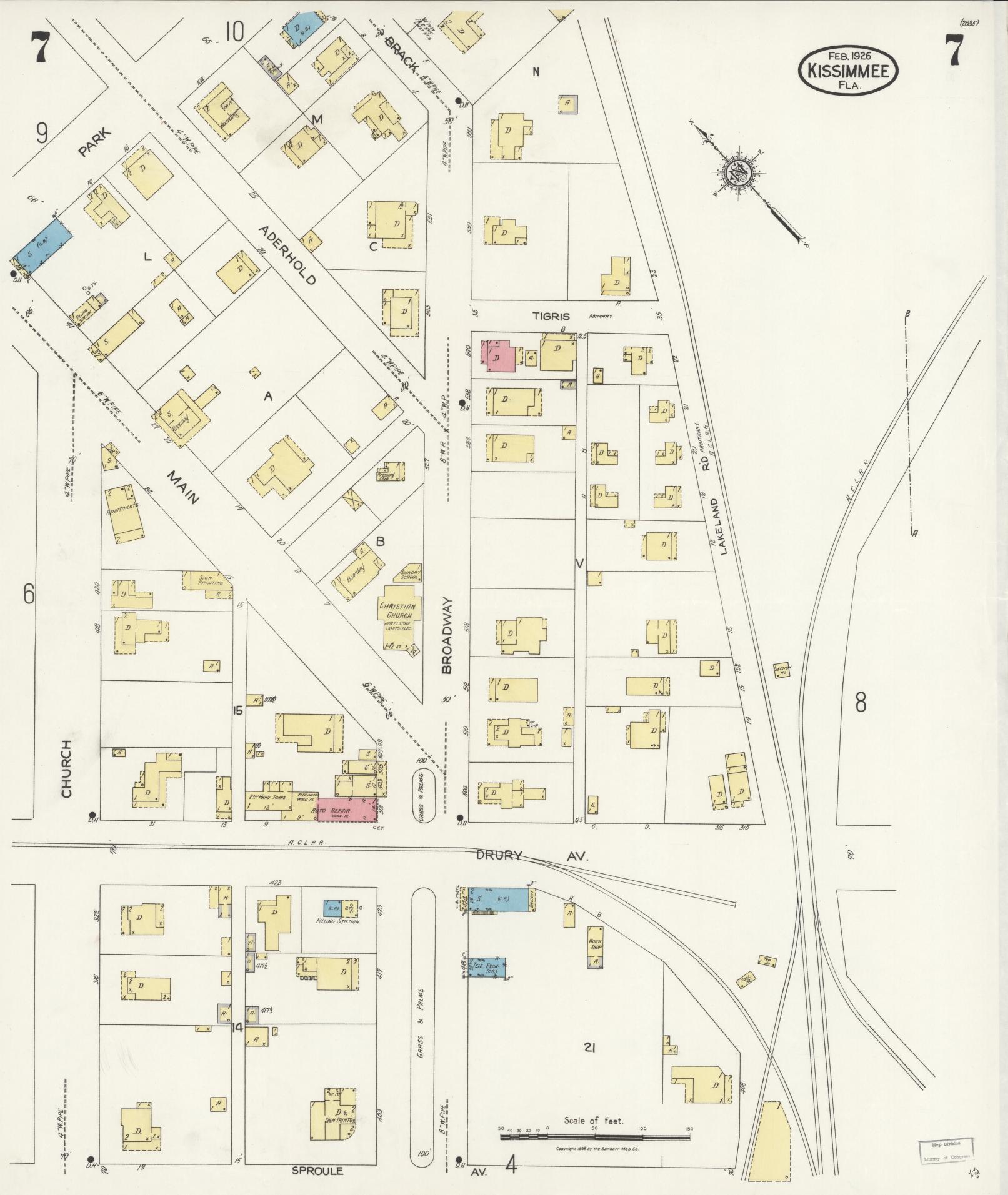 Sanborn Fire Insurance Map from Kissimmee, Osceola County, Florida (1926), Sheet #0007 - Historic Sanborn Fire Insurance Map Print, vintage old map wall art, antique decor, genealogy gift, Florida Florida map