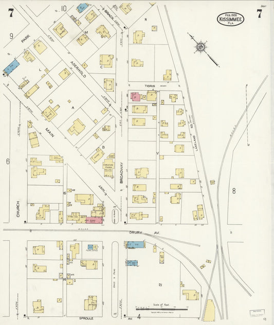 Sanborn Fire Insurance Map from Kissimmee, Osceola County, Florida (1926), Sheet #0007 - Historic Sanborn Fire Insurance Map Print, vintage old map wall art, antique decor, genealogy gift, Florida Florida map