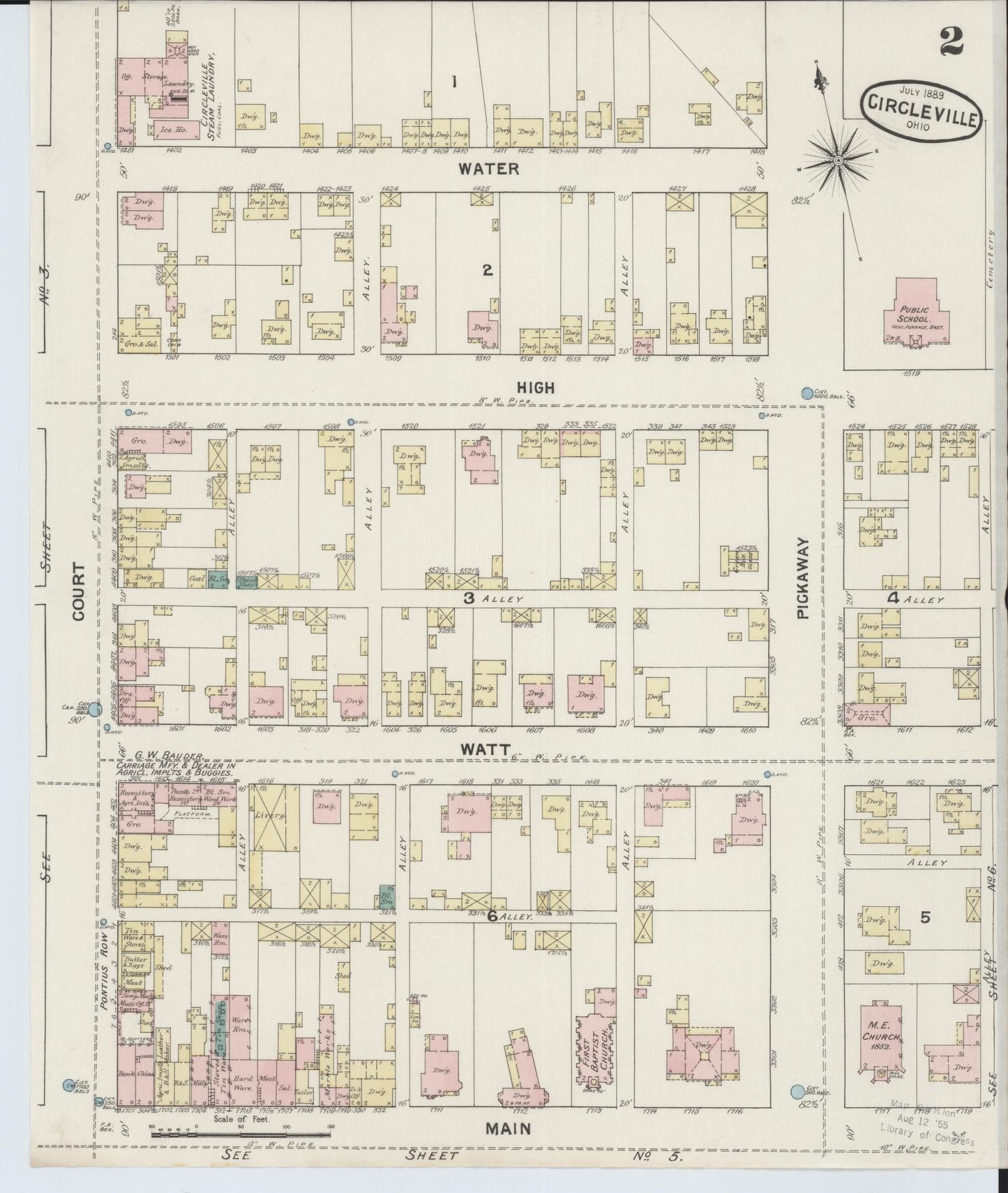 Sanborn Fire Insurance Map from Circleville, Pickaway County, Ohio (1889), Sheet #0002 - Complete Map Set gallery image, historic Sanborn map, vintage wall art, Ohio Ohio