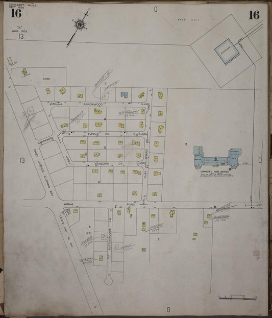Sanborn Fire Insurance Map from Cohasset, Norfolk County, Massachusetts (1952), Sheet #0016 - Historic Sanborn Fire Insurance Map Print, vintage old map wall art, antique decor, genealogy gift, Massachusetts Massachusetts map