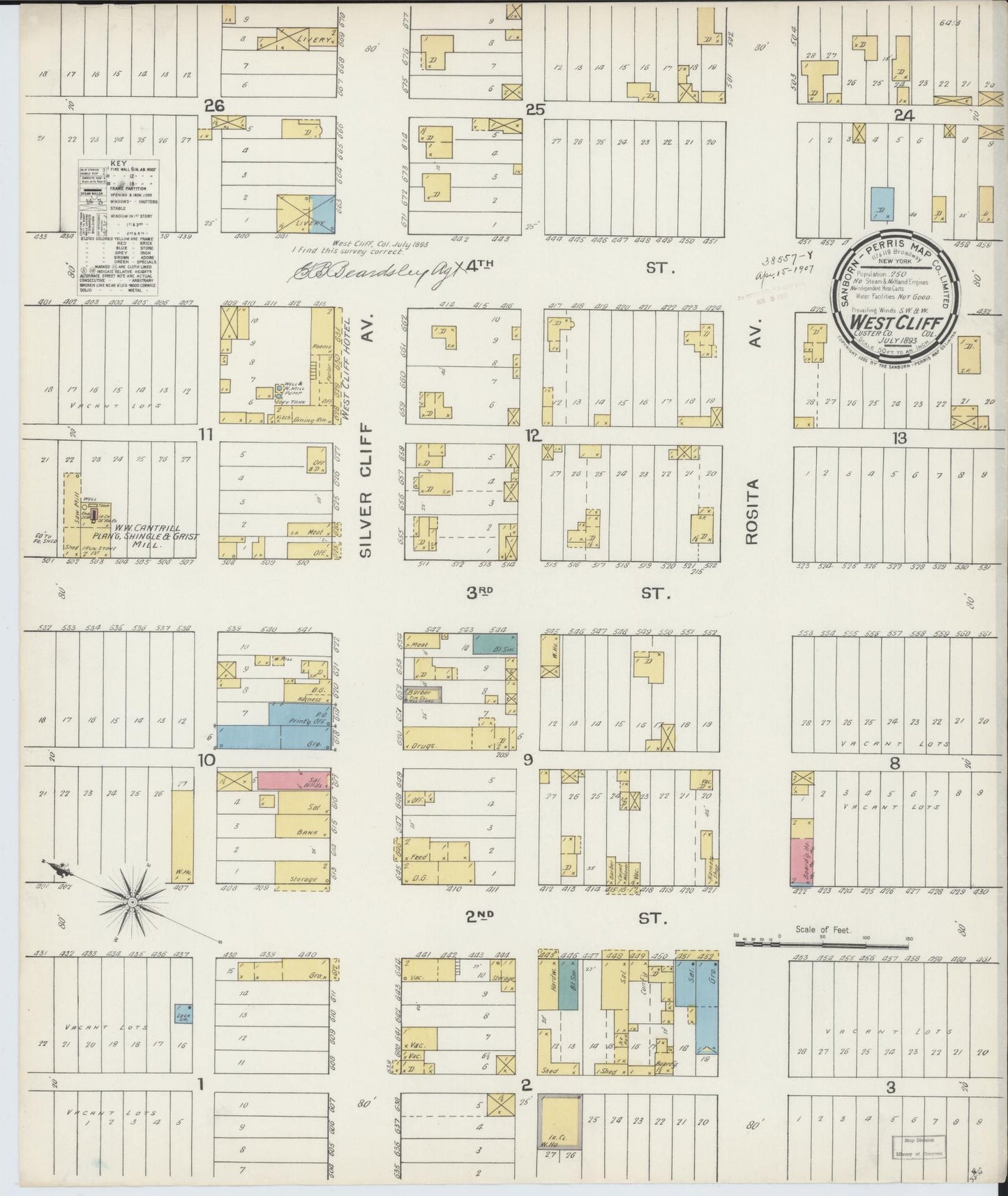 Sanborn Fire Insurance Map from West Cliff, Custer County, Colorado (1893), Sheet #0001 - Historic Sanborn Fire Insurance Map Print, vintage old map wall art, antique decor, genealogy gift, Colorado Colorado map