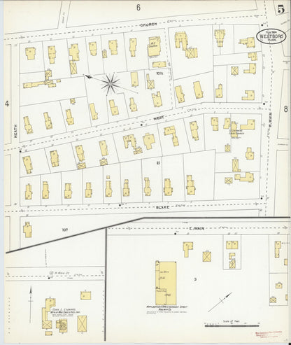 Sanborn Fire Insurance Map from Westboro, Worcester County, Massachusetts (1904), Sheet #0005 - Historic Sanborn Fire Insurance Map Print, vintage old map wall art, antique decor, genealogy gift, Massachusetts Massachusetts map