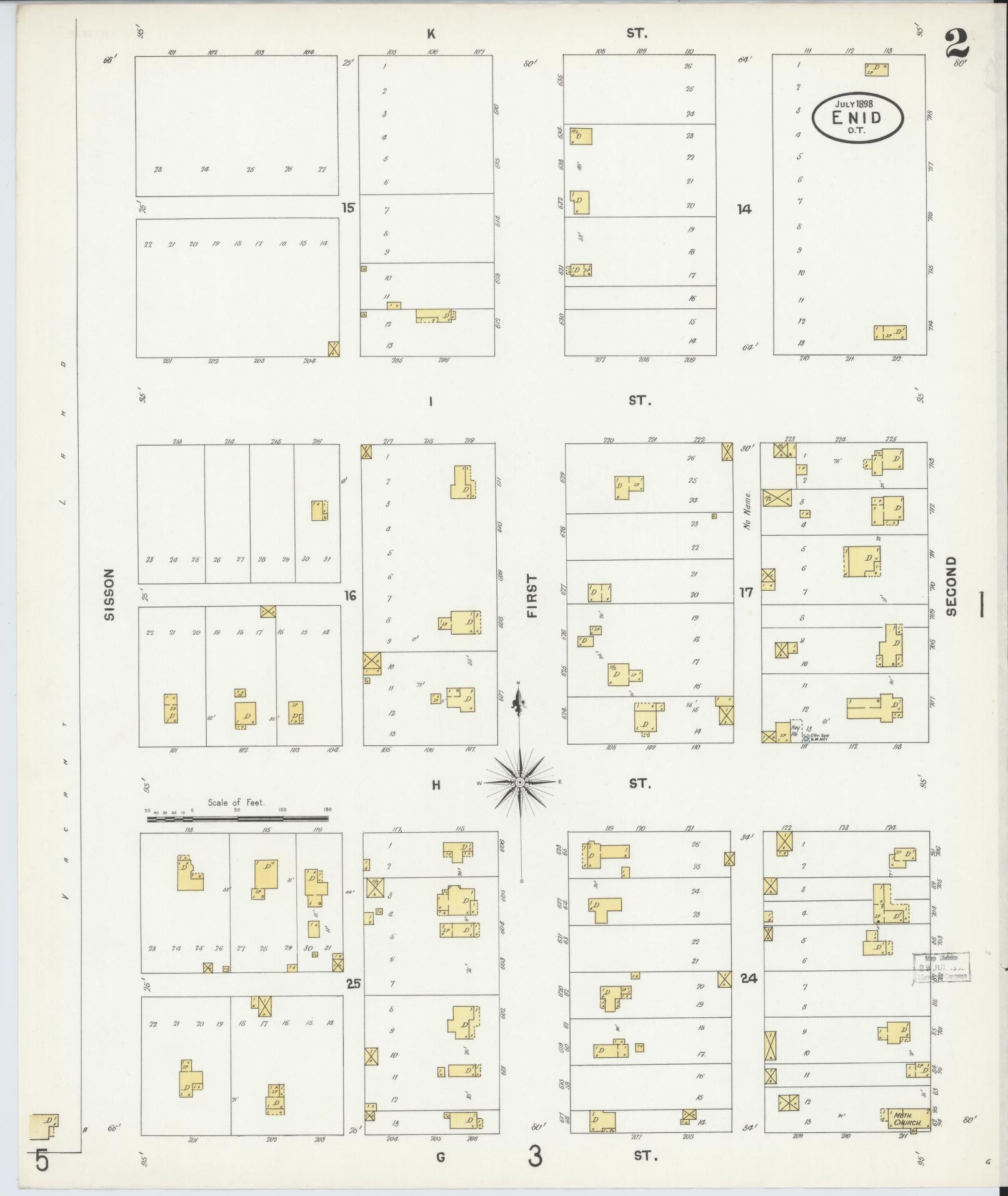Sanborn Fire Insurance Map from Enid, Garfield County, Oklahoma (1898), Sheet #0002 - Historic Sanborn Fire Insurance Map Print, vintage old map wall art, antique decor, genealogy gift, Oklahoma Oklahoma map