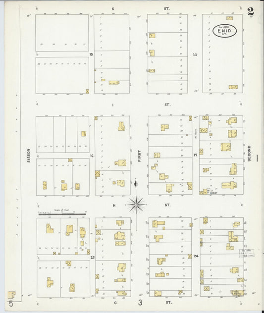 Sanborn Fire Insurance Map from Enid, Garfield County, Oklahoma (1898), Sheet #0002 - Historic Sanborn Fire Insurance Map Print, vintage old map wall art, antique decor, genealogy gift, Oklahoma Oklahoma map