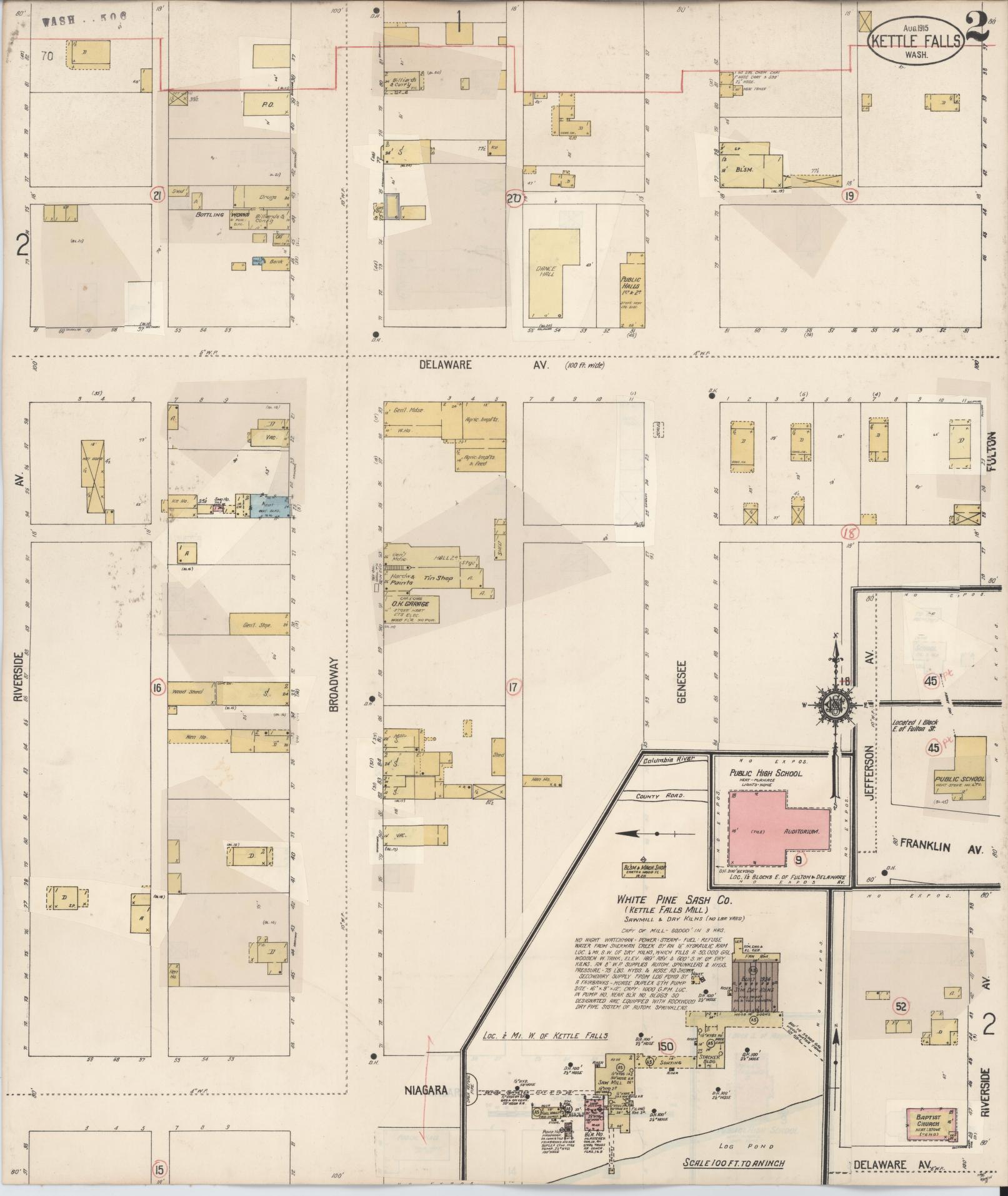 Sanborn Fire Insurance Map from Kettle Falls, Stevens County, Washington (1932), Sheet #0002 - Historic Sanborn Fire Insurance Map Print, vintage old map wall art, antique decor, genealogy gift, Washington Washington map