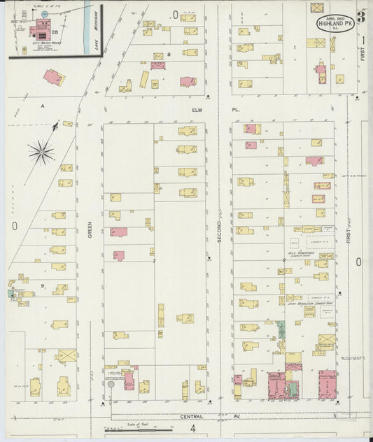 Sanborn Fire Insurance Map from Highland Park, Lake County, Illinois (1900), Sheet #0003 - Historic Sanborn Fire Insurance Map Print, vintage old map wall art, antique decor, genealogy gift, Illinois Illinois map