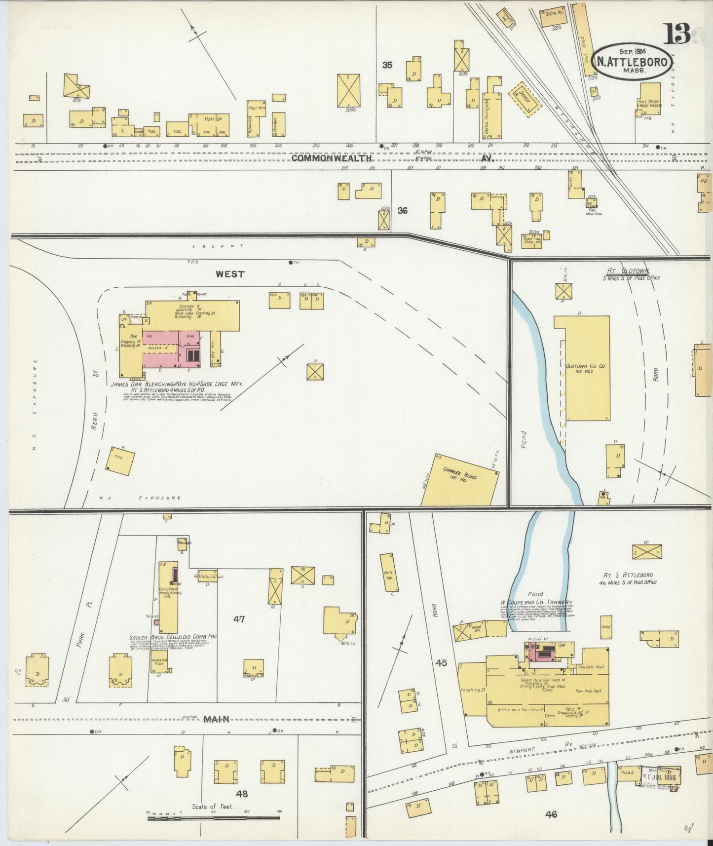 Sanborn Fire Insurance Map from North Attleborough, Bristol County, Massachusetts (1904), Sheet #0013 - Complete Map Set gallery image, historic Sanborn map, vintage wall art, Massachusetts Massachusetts