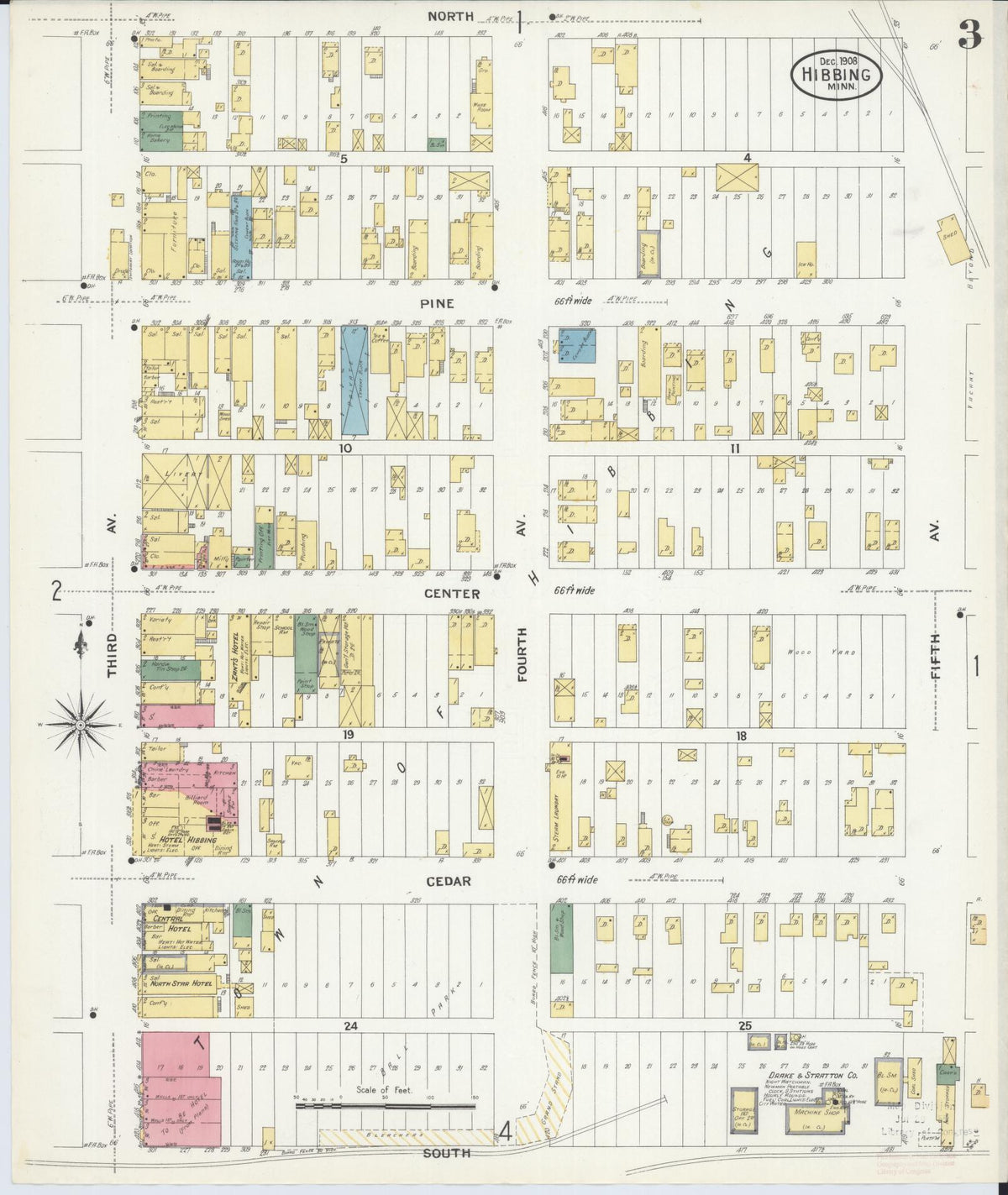 Sanborn Fire Insurance Map from Hibbing, Saint Louis County, Minnesota (1908), Sheet #0003 - Complete Map Set gallery image, historic Sanborn map, vintage wall art, Minnesota Minnesota