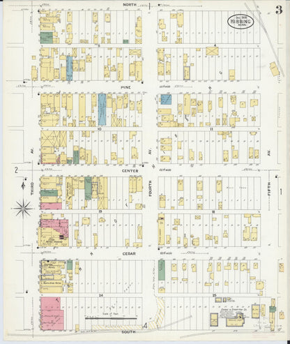 Sanborn Fire Insurance Map from Hibbing, Saint Louis County, Minnesota (1908), Sheet #0003 - Complete Map Set gallery image, historic Sanborn map, vintage wall art, Minnesota Minnesota