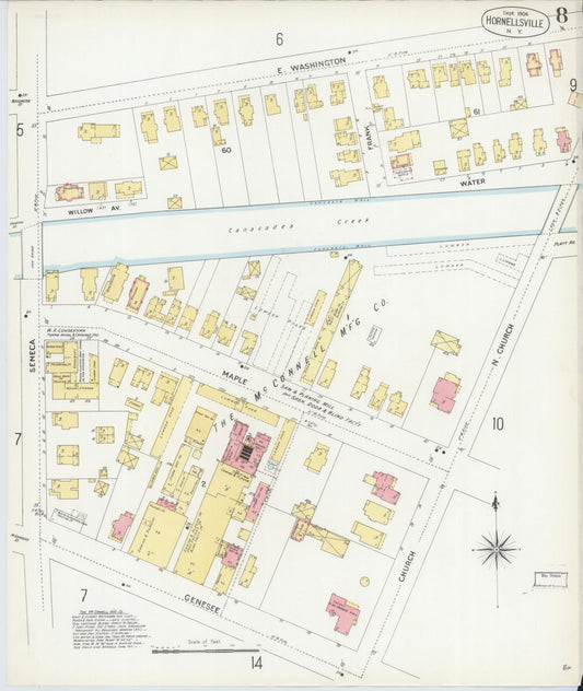 Sanborn Fire Insurance Map from Hornell, Steuben County, New York (1904), Sheet #0008 - Historic Sanborn Fire Insurance Map Print, vintage old map wall art, antique decor, genealogy gift, New York New York map