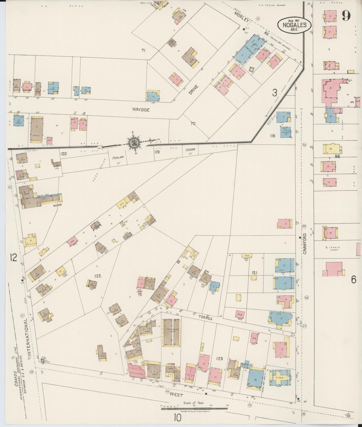 Sanborn Fire Insurance Map from Nogales, Santa Cruz County, Arizona (1917), Sheet #0009 - Complete Map Set gallery image, historic Sanborn map, vintage wall art, Arizona Arizona