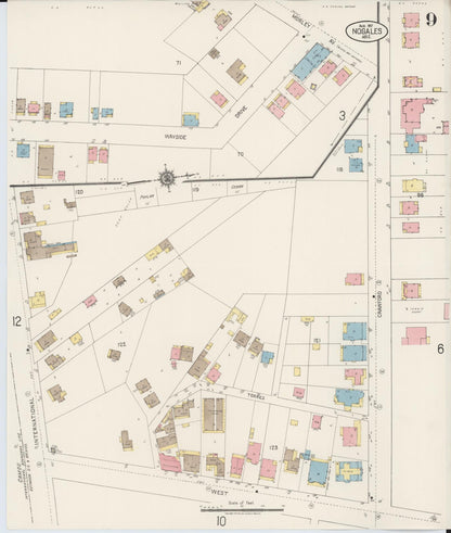 Sanborn Fire Insurance Map from Nogales, Santa Cruz County, Arizona (1917), Sheet #0009 - Complete Map Set gallery image, historic Sanborn map, vintage wall art, Arizona Arizona