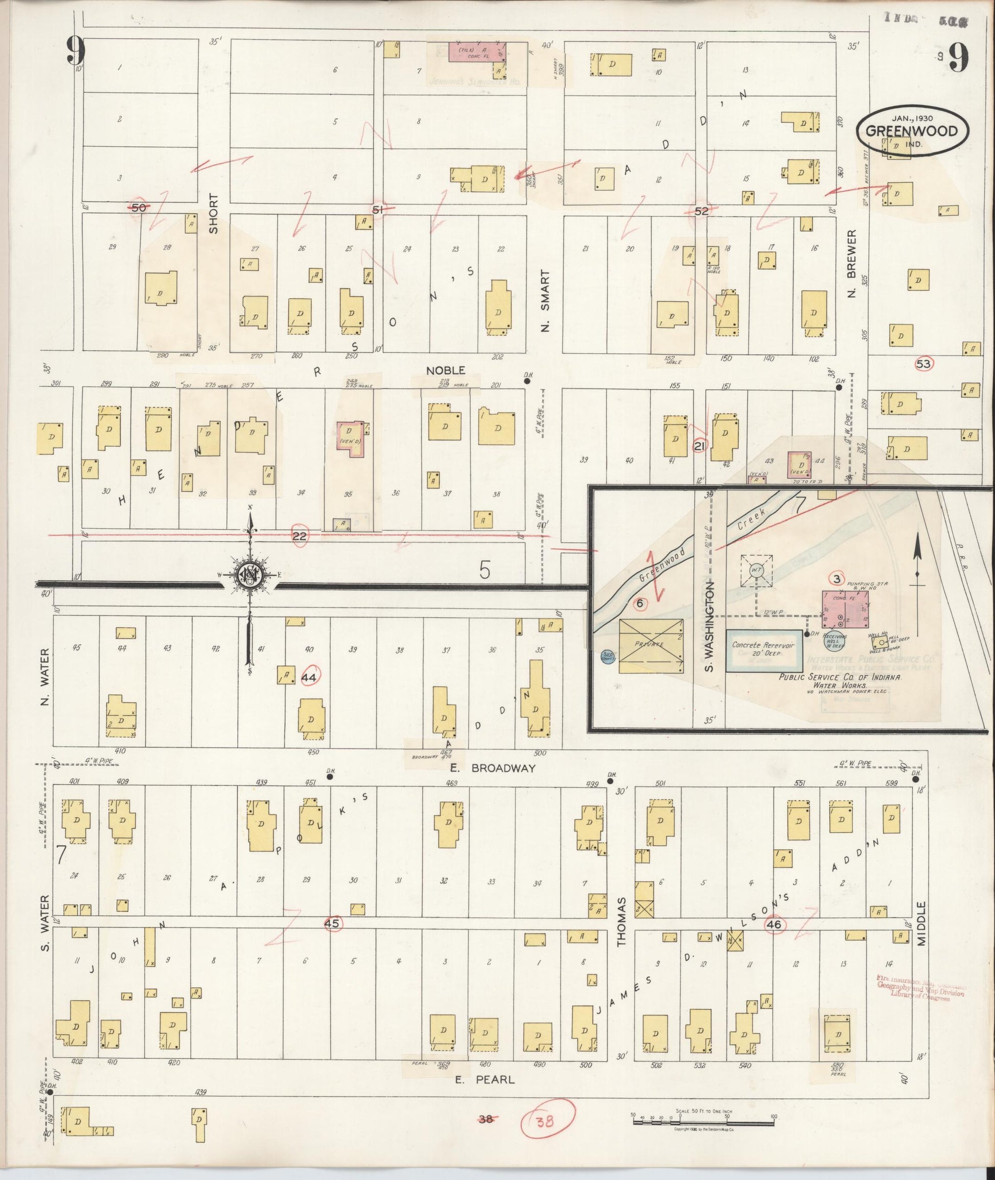 Sanborn Fire Insurance Map from Greenwood, Johnson County, Indiana (1940), Sheet #0009 - Complete Map Set gallery image, historic Sanborn map, vintage wall art, Indiana Indiana