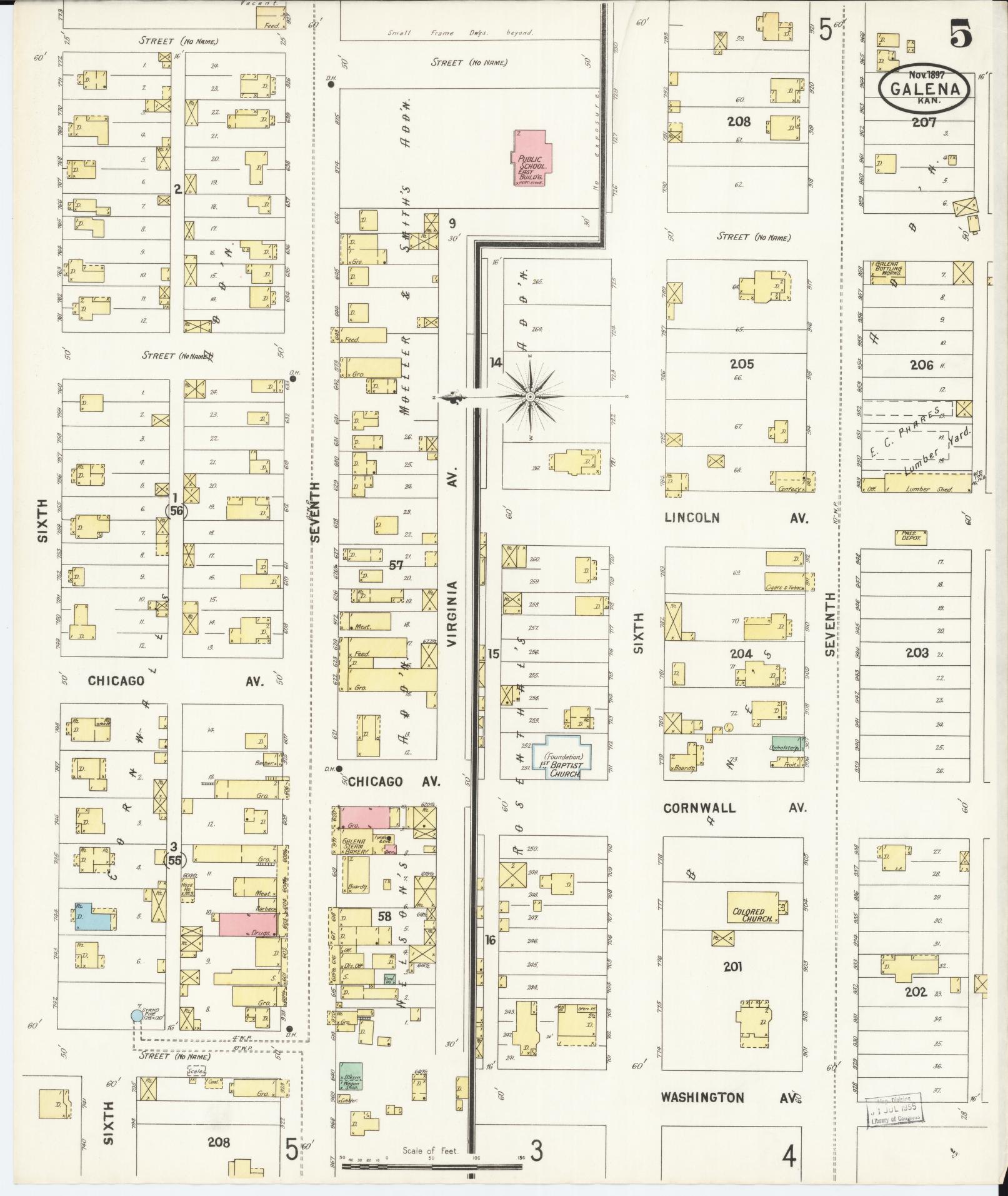 Sanborn Fire Insurance Map from Galena, Cherokee County, Kansas (1897), Sheet #0005 - Complete Map Set gallery image, historic Sanborn map, vintage wall art, Kansas Kansas
