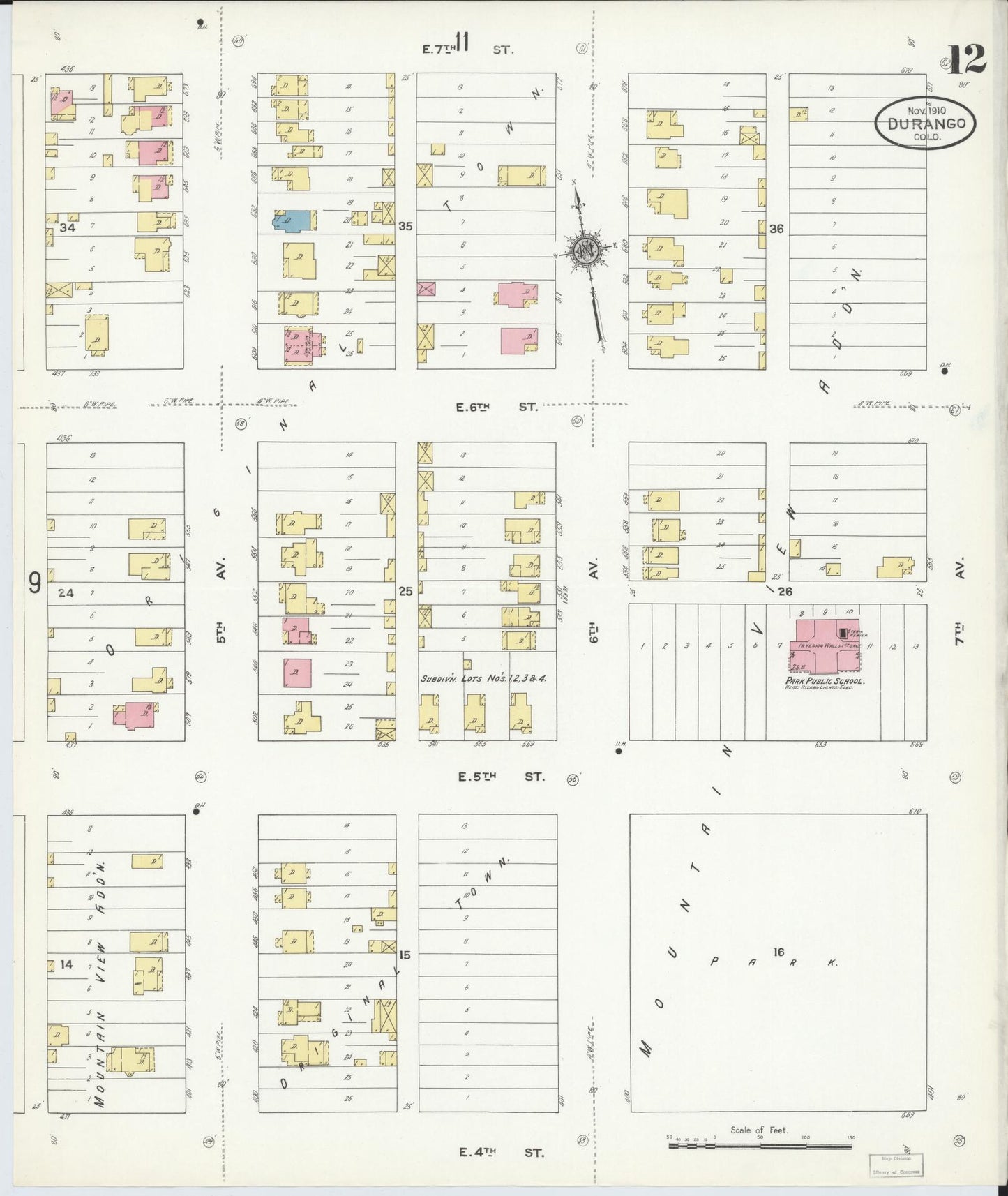 Sanborn Fire Insurance Map from Durango, La Plata County, Colorado (1910), Sheet #0012 - Historic Sanborn Fire Insurance Map Print, vintage old map wall art, antique decor, genealogy gift, Colorado Colorado map